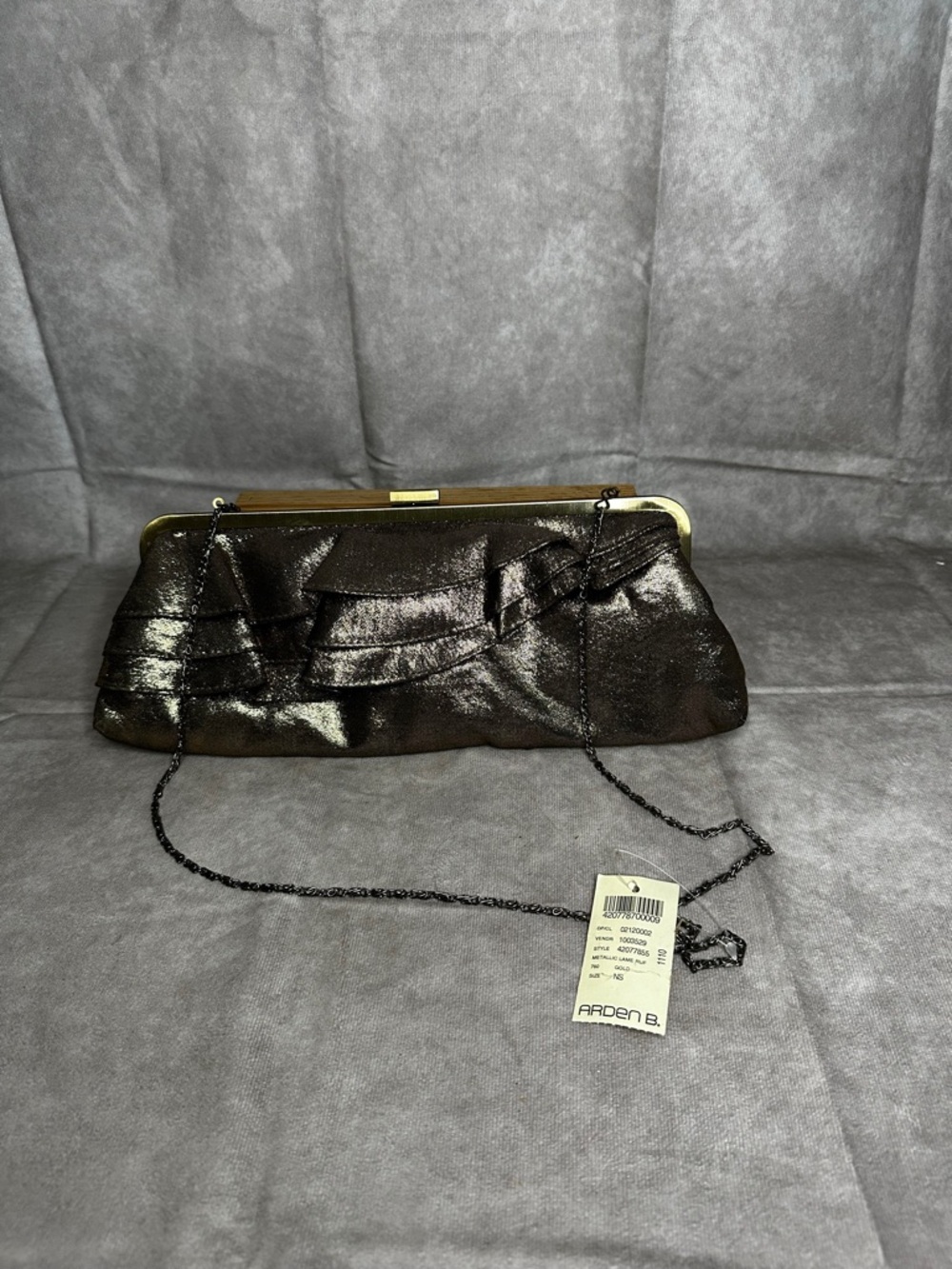 Arden B Metallic Gold Clutch Evening Bag Chain Strap NWT